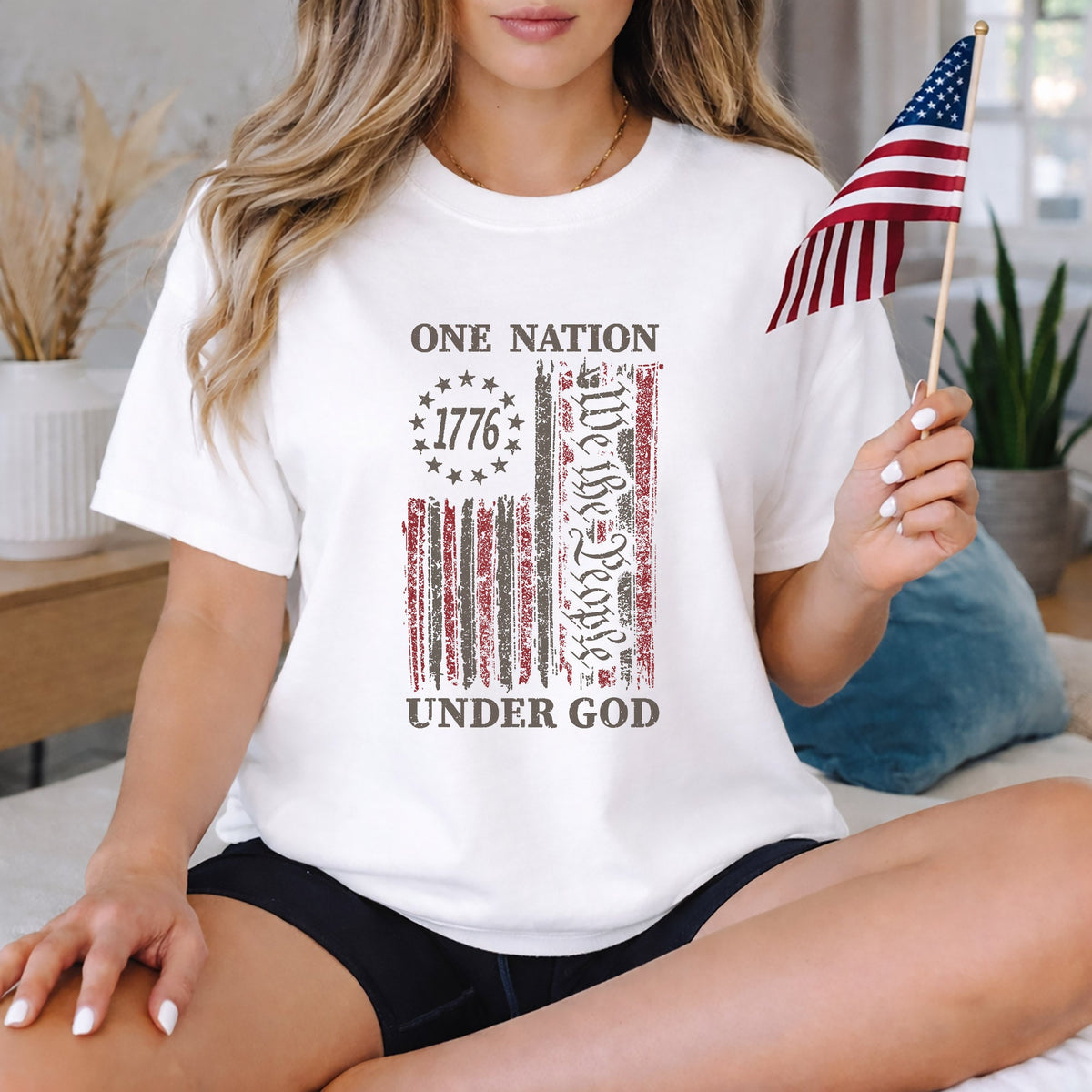 One Nation Under God, We The People 1776 Flag Design – Faith & Freedom – Unisex Tshirt Gildan / Tshirt Comfort / V-neck/ Hoodie / Sweatshirt