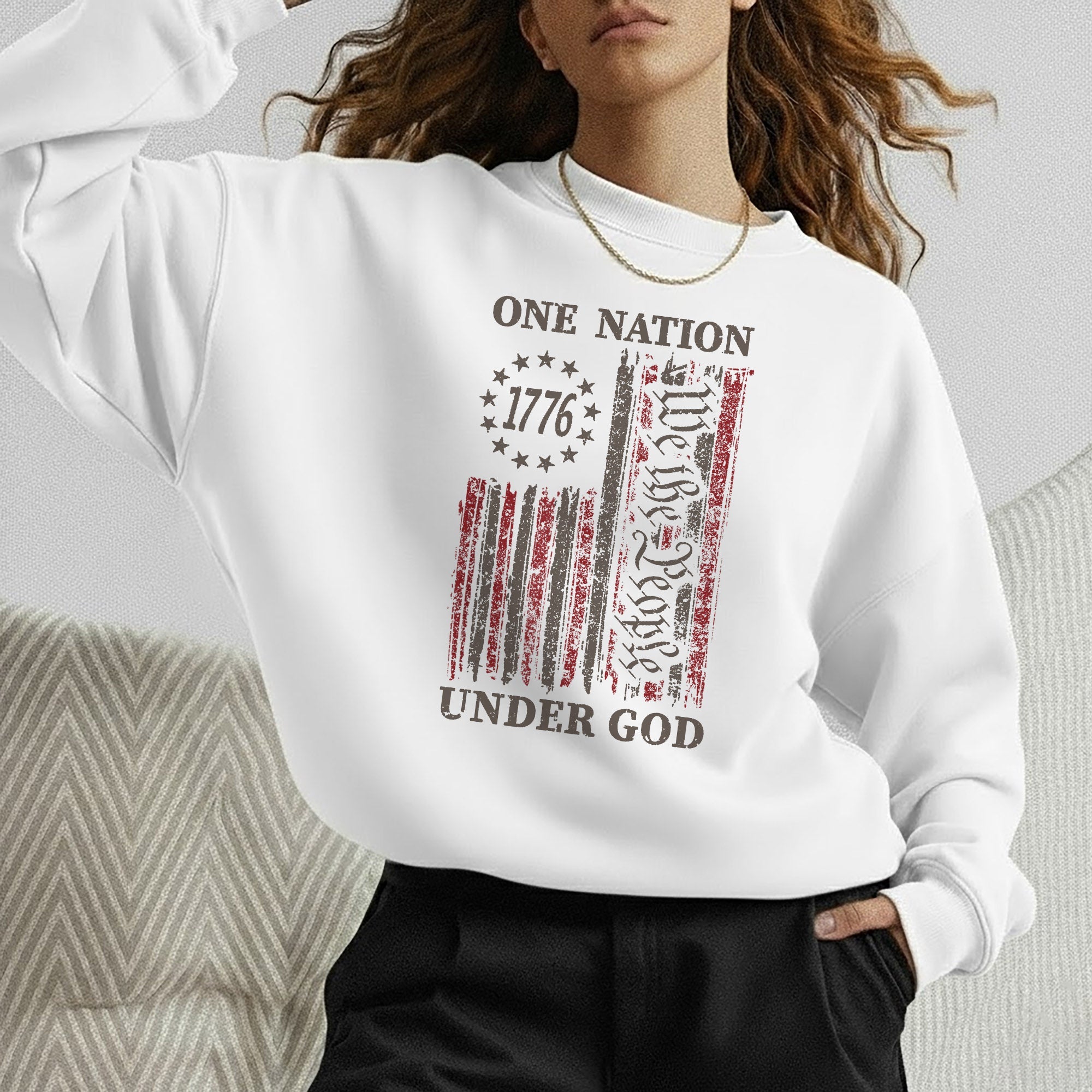 One Nation Under God, We The People 1776 Flag Design – Faith & Freedom – Unisex Tshirt Gildan / Tshirt Comfort / V-neck/ Hoodie / Sweatshirt