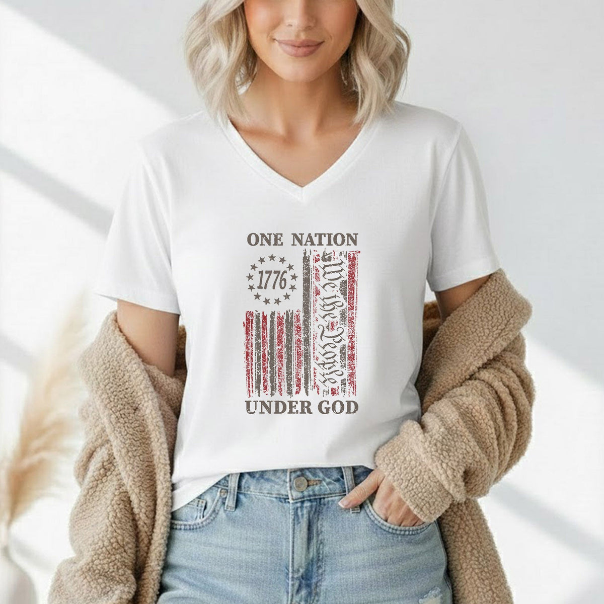 One Nation Under God, We The People 1776 Flag Design – Faith & Freedom – Unisex Tshirt Gildan / Tshirt Comfort / V-neck/ Hoodie / Sweatshirt