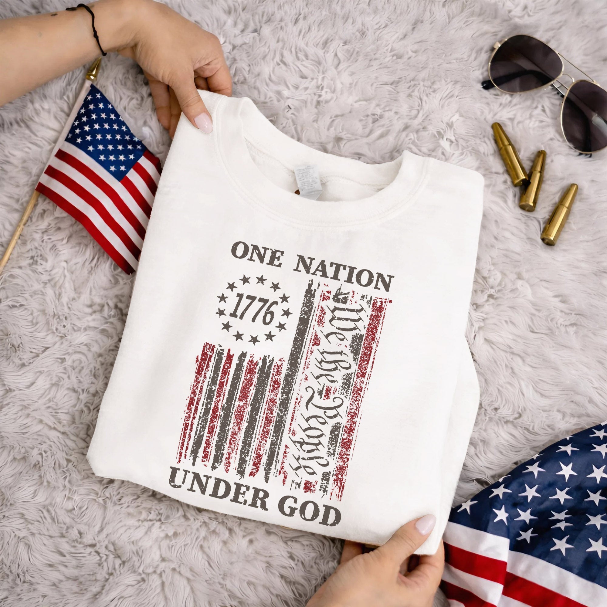 One Nation Under God, We The People 1776 Flag Design – Faith & Freedom – Unisex Tshirt Gildan / Tshirt Comfort / V-neck/ Hoodie / Sweatshirt