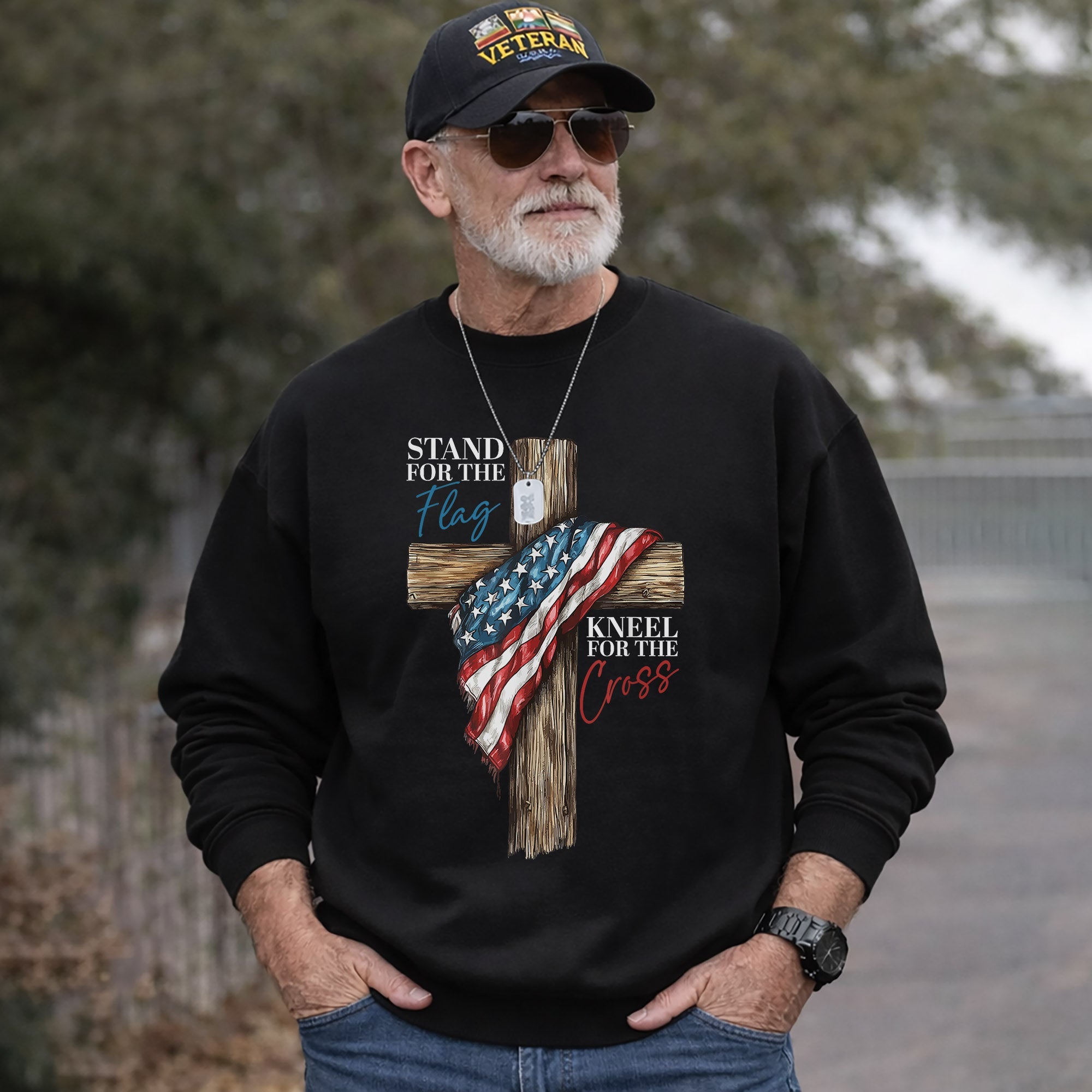 Stand for the Flag, Kneel for the Cross – Faith & Freedom – Unisex Tshirt Gildan / Tshirt Comfort / V-neck/ Hoodie / Sweatshirt