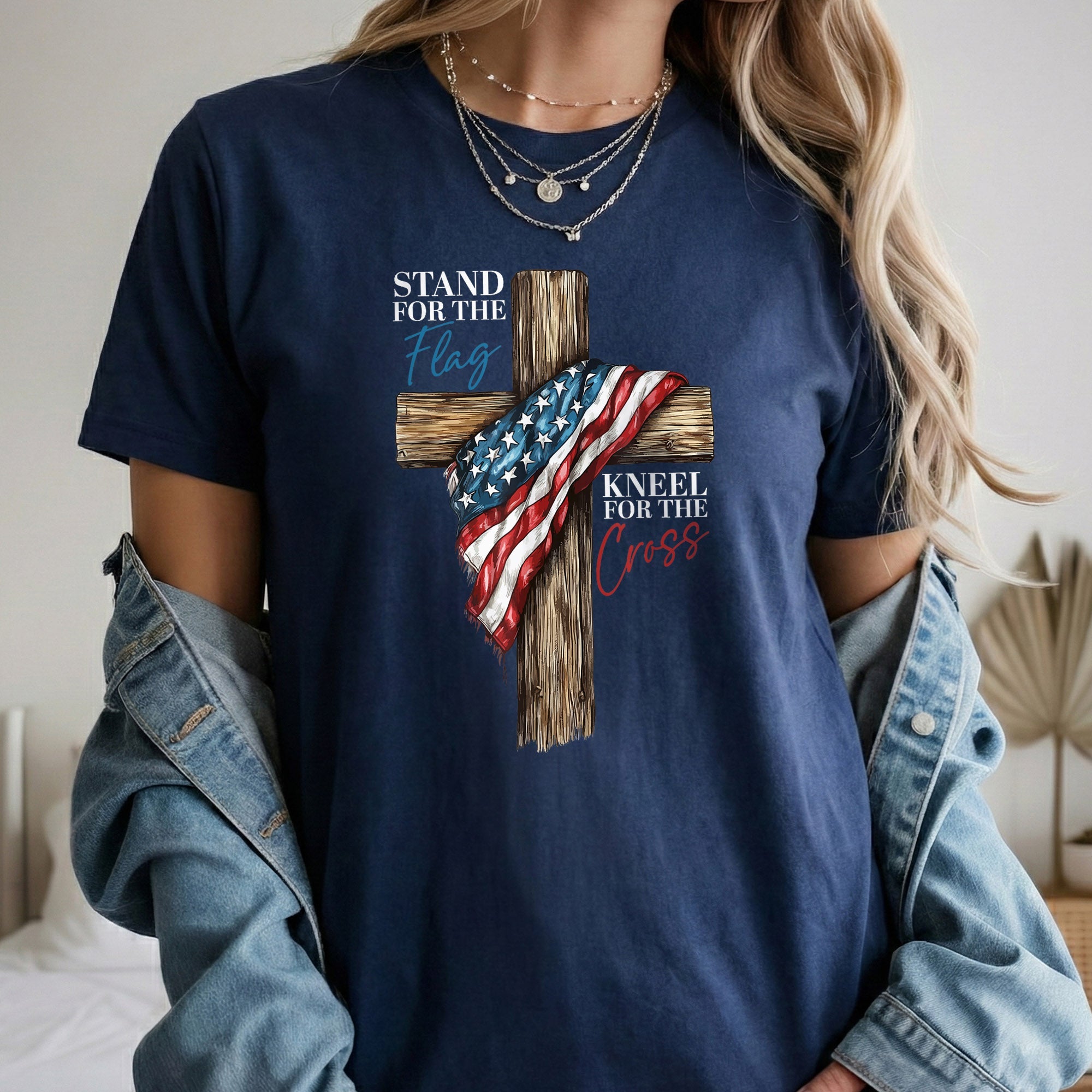 Stand for the Flag, Kneel for the Cross – Faith & Freedom – Unisex Tshirt Gildan / Tshirt Comfort / V-neck/ Hoodie / Sweatshirt