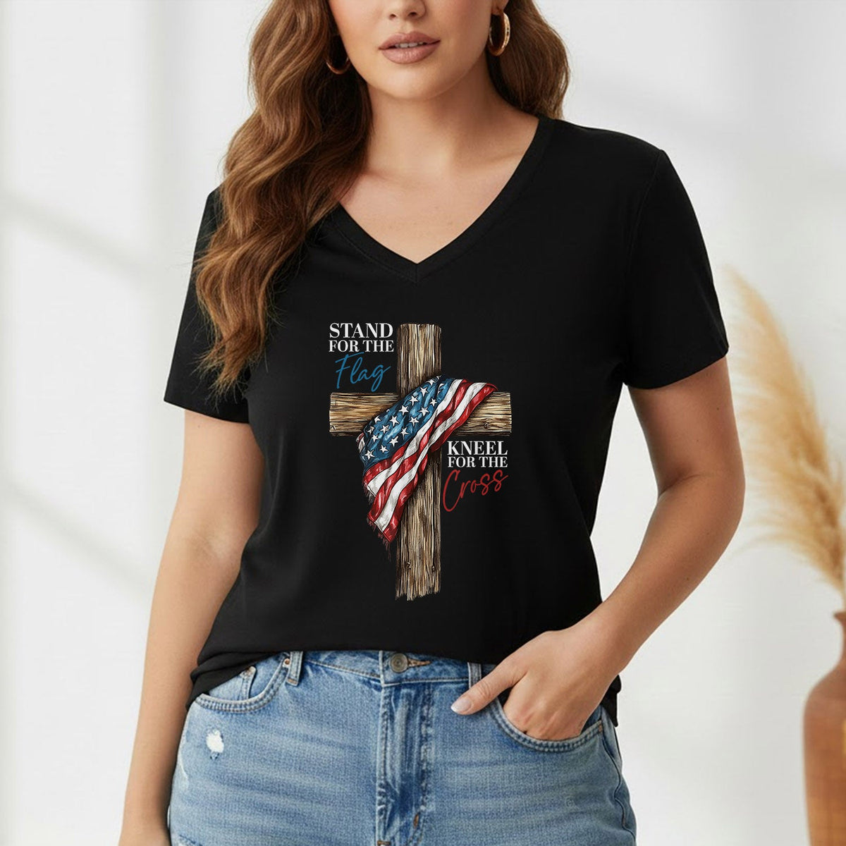 Stand for the Flag, Kneel for the Cross – Faith & Freedom – Unisex Tshirt Gildan / Tshirt Comfort / V-neck/ Hoodie / Sweatshirt