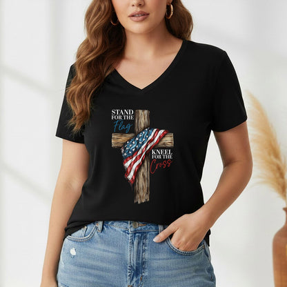 Stand for the Flag, Kneel for the Cross – Faith & Freedom – Unisex Tshirt Gildan / Tshirt Comfort / V-neck/ Hoodie / Sweatshirt