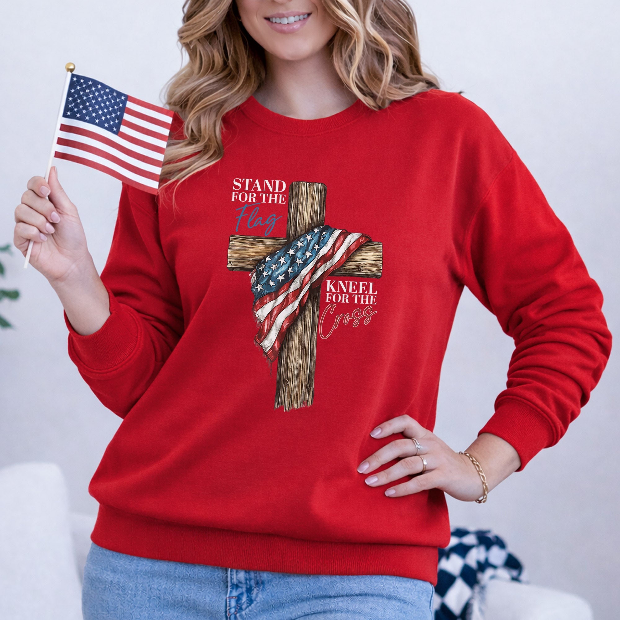 Stand for the Flag, Kneel for the Cross – Faith & Freedom – Unisex Tshirt Gildan / Tshirt Comfort / V-neck/ Hoodie / Sweatshirt