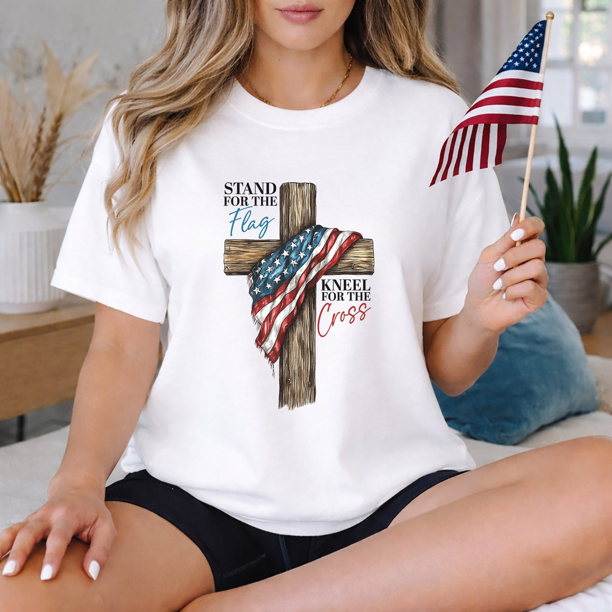 Stand for the Flag, Kneel for the Cross – Faith & Freedom – Unisex Tshirt Gildan / Tshirt Comfort / V-neck/ Hoodie / Sweatshirt