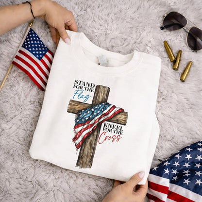 Stand for the Flag, Kneel for the Cross – Faith & Freedom – Unisex Tshirt Gildan / Tshirt Comfort / V-neck/ Hoodie / Sweatshirt