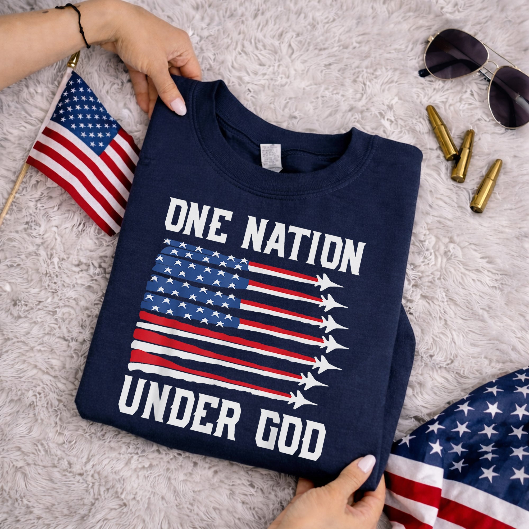 USA Jet Flag Under God – Faith & Freedom – Unisex Tshirt Gildan / Tshirt Comfort / V-neck/ Hoodie / Sweatshirt