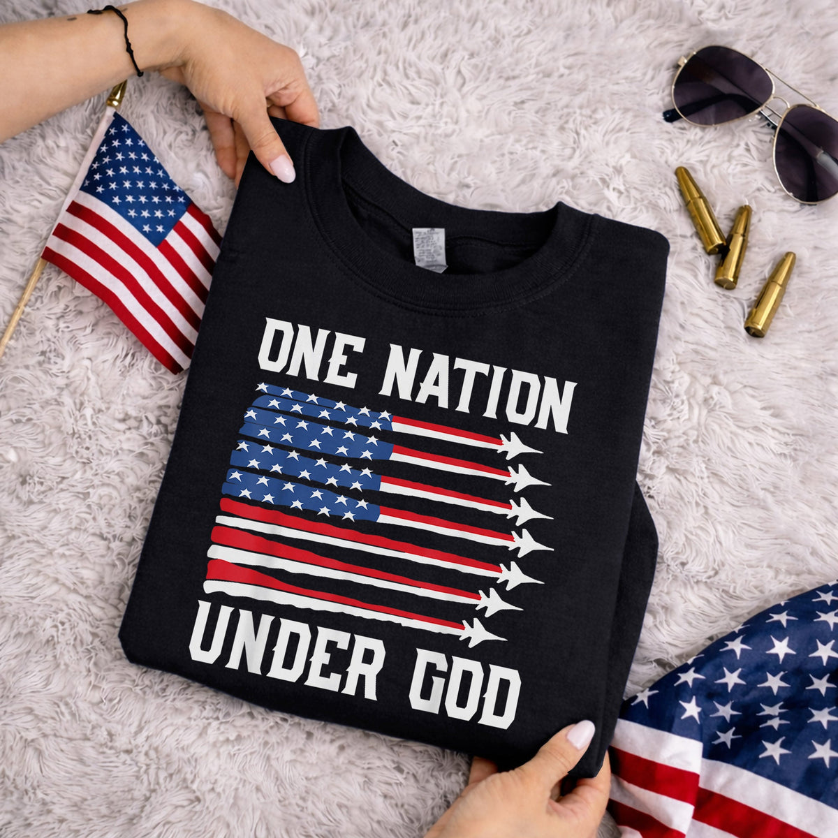 USA Jet Flag Under God – Faith & Freedom – Unisex Tshirt Gildan / Tshirt Comfort / V-neck/ Hoodie / Sweatshirt