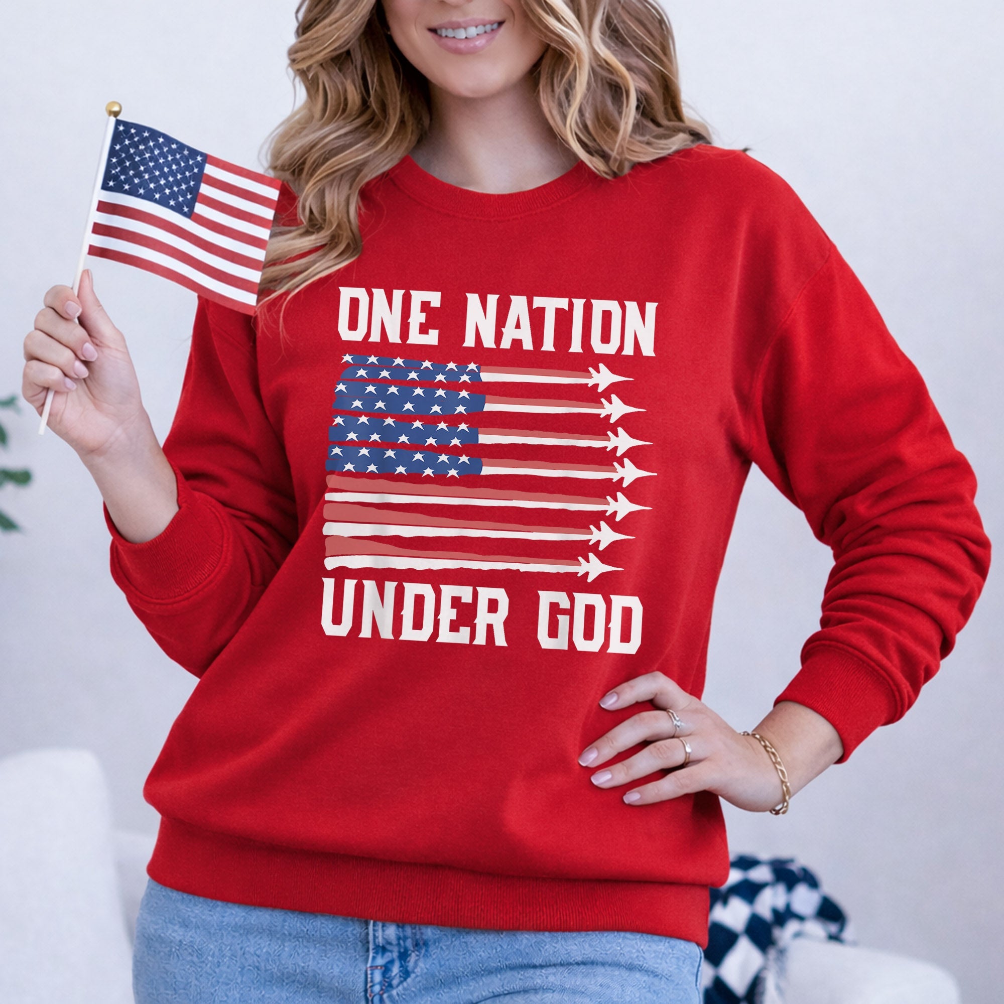 USA Jet Flag Under God – Faith & Freedom – Unisex Tshirt Gildan / Tshirt Comfort / V-neck/ Hoodie / Sweatshirt