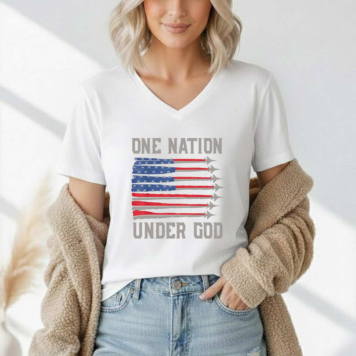 USA Jet Flag Under God – Faith & Freedom – Unisex Tshirt Gildan / Tshirt Comfort / V-neck/ Hoodie / Sweatshirt