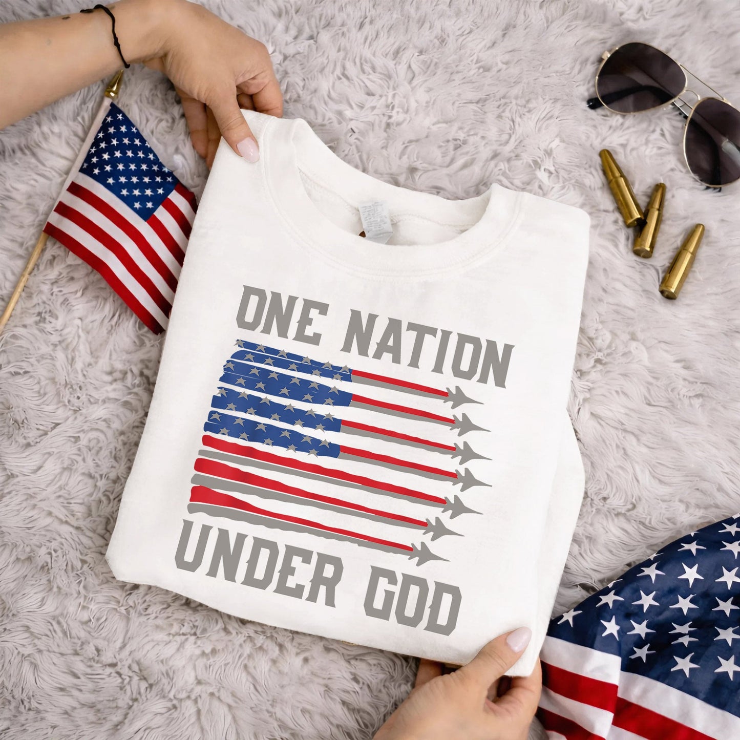 USA Jet Flag Under God – Faith & Freedom – Unisex Tshirt Gildan / Tshirt Comfort / V-neck/ Hoodie / Sweatshirt