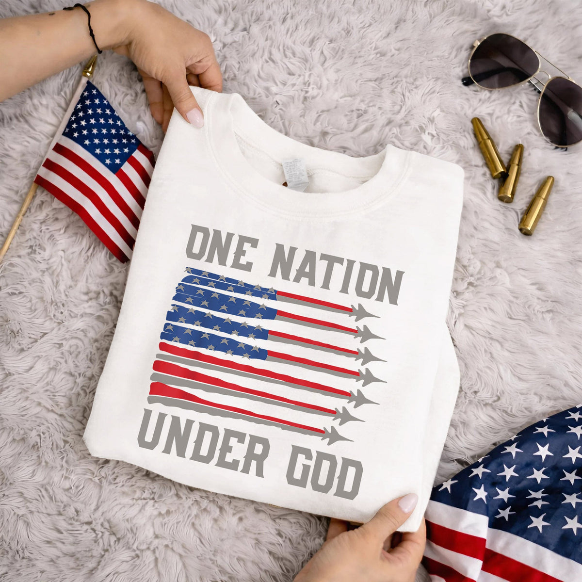 USA Jet Flag Under God – Faith & Freedom – Unisex Tshirt Gildan / Tshirt Comfort / V-neck/ Hoodie / Sweatshirt