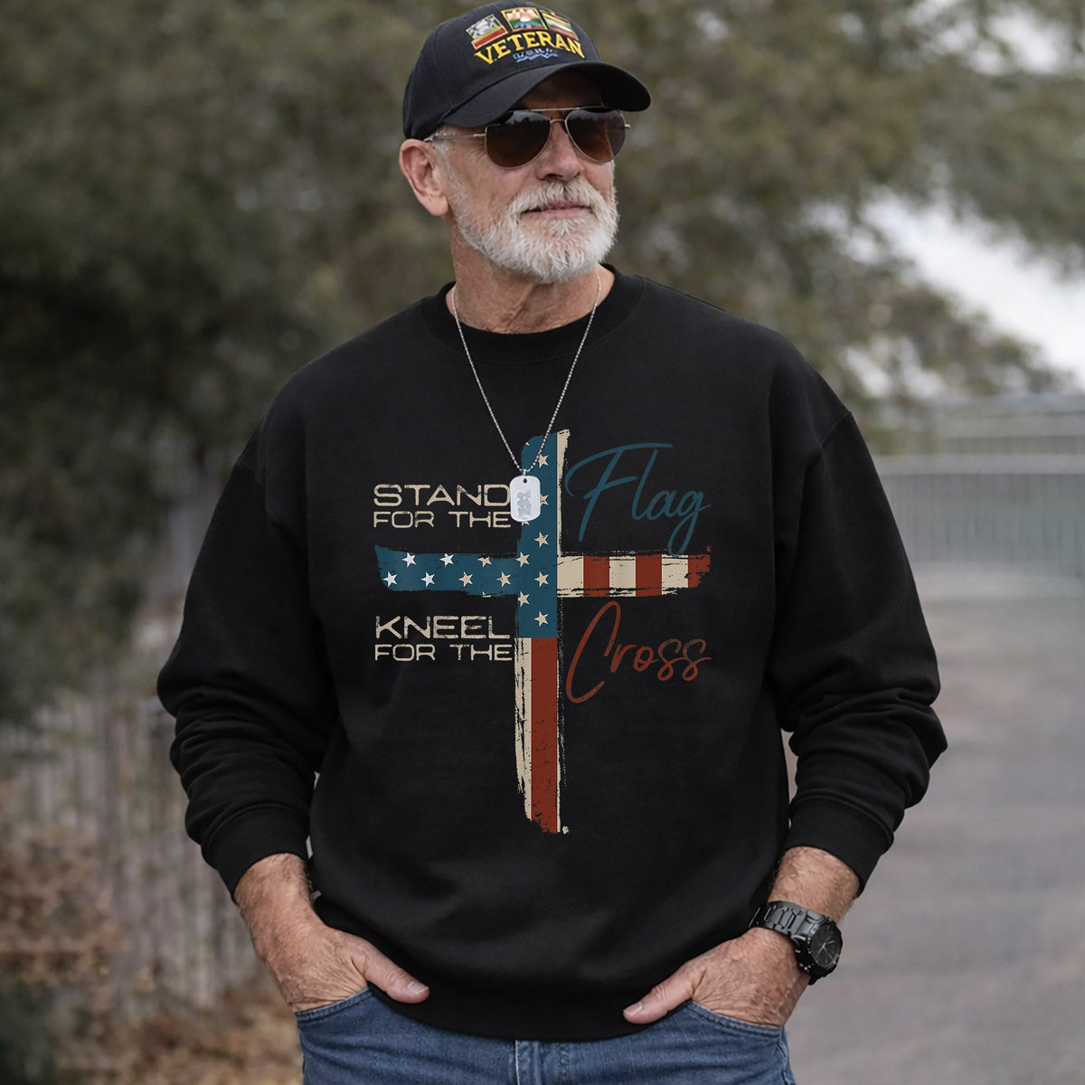 Kneel for the Cross Flag – Faith & Freedom – Unisex Tshirt Gildan / Tshirt Comfort / V-neck/ Hoodie / Sweatshirt
