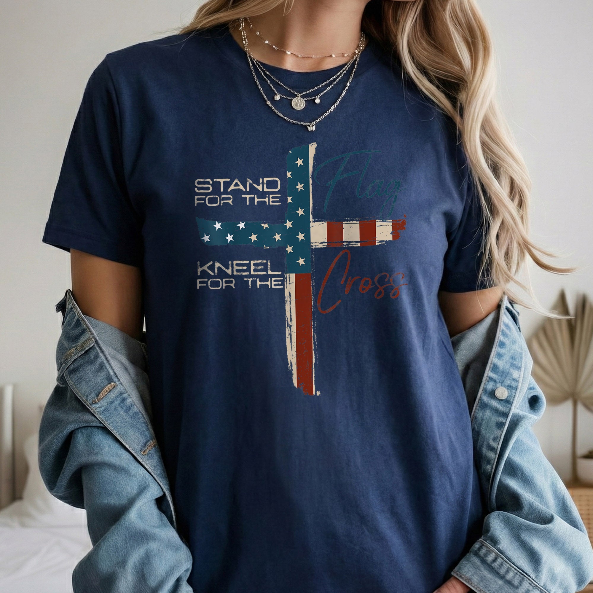 Kneel for the Cross Flag – Faith & Freedom – Unisex Tshirt Gildan / Tshirt Comfort / V-neck/ Hoodie / Sweatshirt