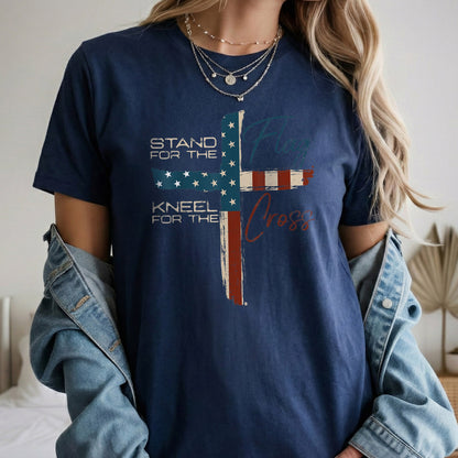 Kneel for the Cross Flag – Faith & Freedom – Unisex Tshirt Gildan / Tshirt Comfort / V-neck/ Hoodie / Sweatshirt