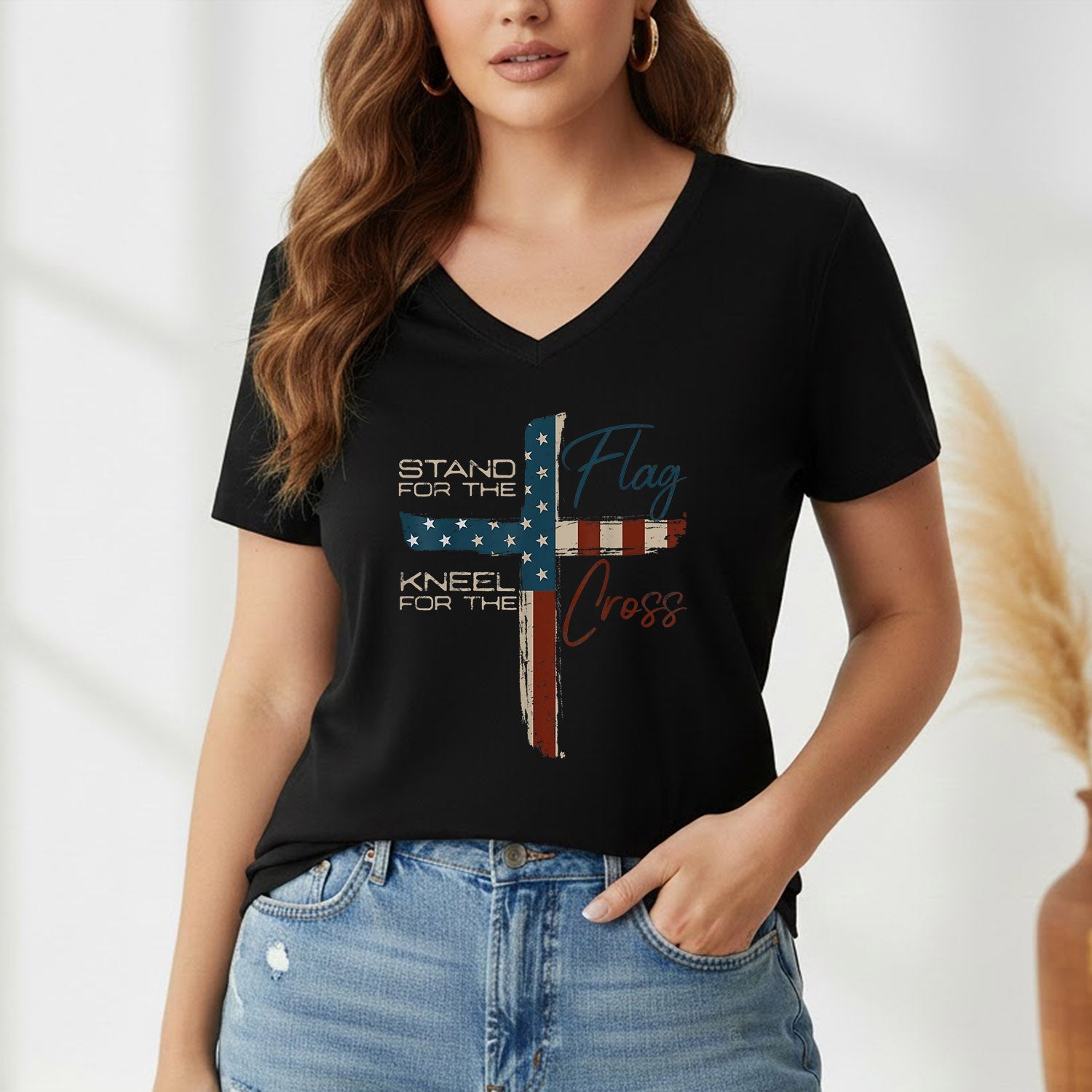 Kneel for the Cross Flag – Faith & Freedom – Unisex Tshirt Gildan / Tshirt Comfort / V-neck/ Hoodie / Sweatshirt