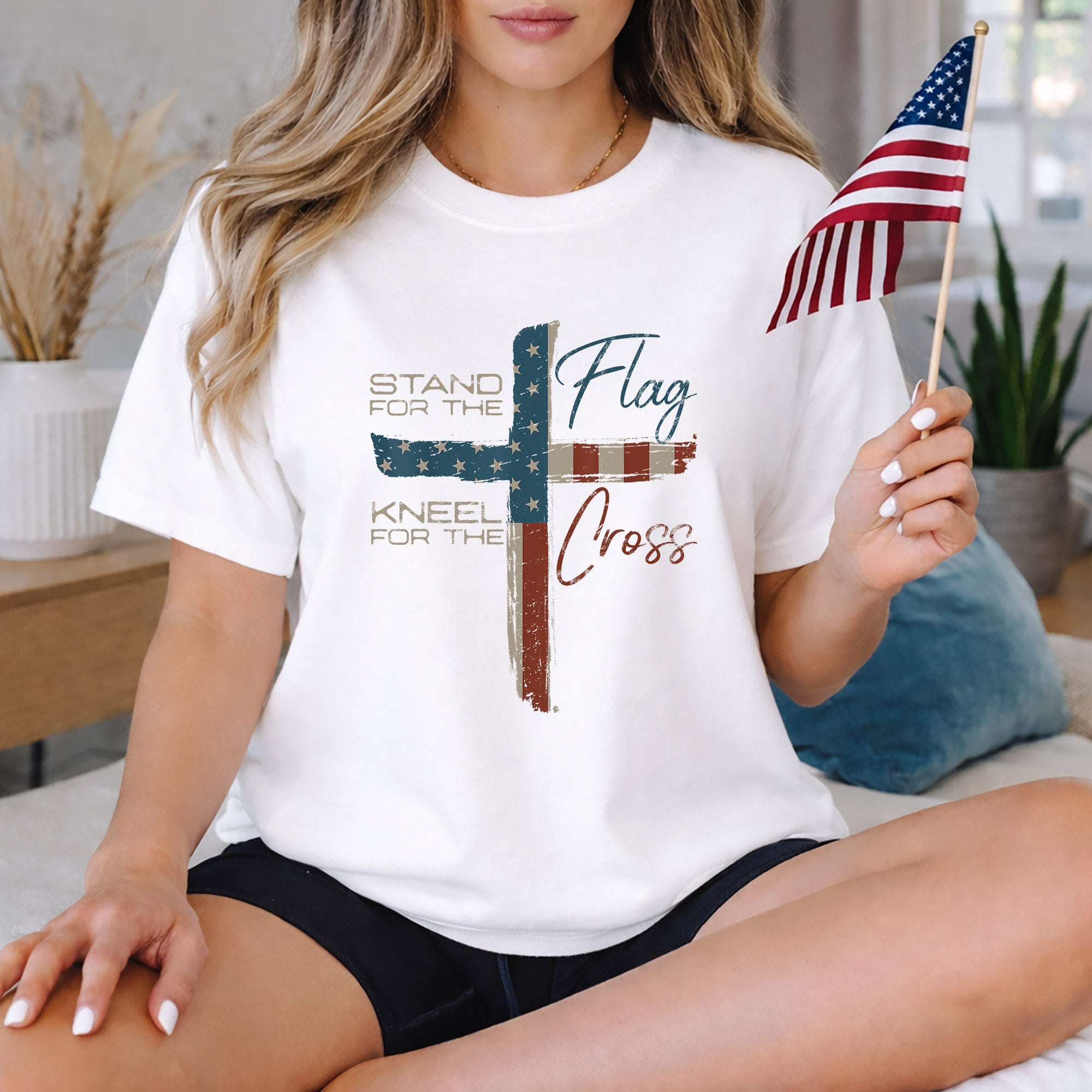 Kneel for the Cross Flag – Faith & Freedom – Unisex Tshirt Gildan / Tshirt Comfort / V-neck/ Hoodie / Sweatshirt