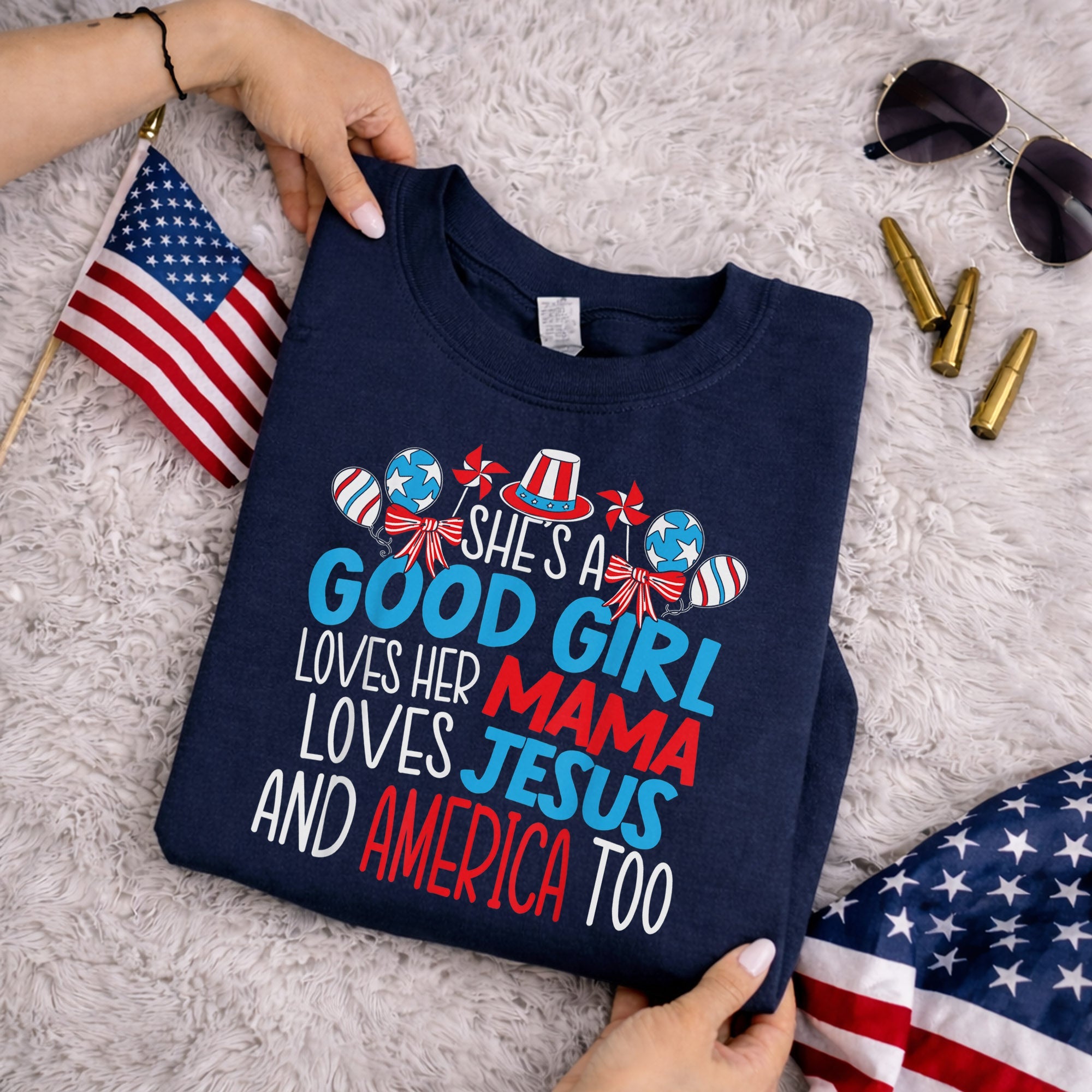 Faith Family Freedom Mama Jesus USA – USA Girl – Unisex Tshirt Gildan / Tshirt Comfort / V-neck/ Hoodie / Sweatshirt