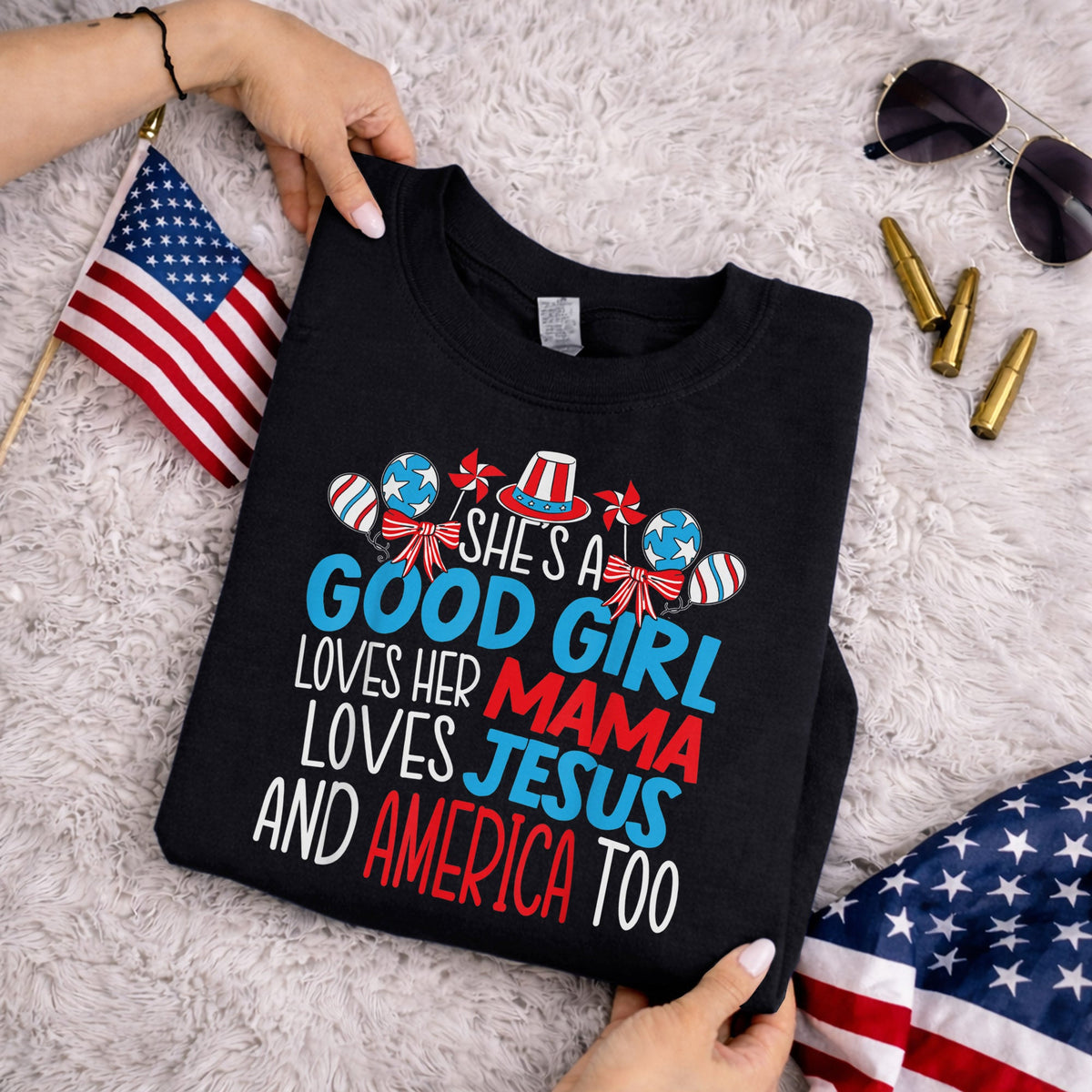 Faith Family Freedom Mama Jesus USA – USA Girl – Unisex Tshirt Gildan / Tshirt Comfort / V-neck/ Hoodie / Sweatshirt