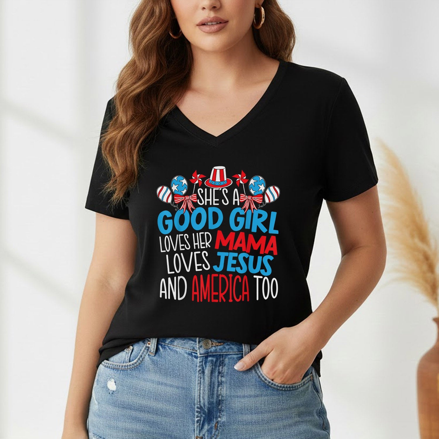 Faith Family Freedom Mama Jesus USA – USA Girl – Unisex Tshirt Gildan / Tshirt Comfort / V-neck/ Hoodie / Sweatshirt