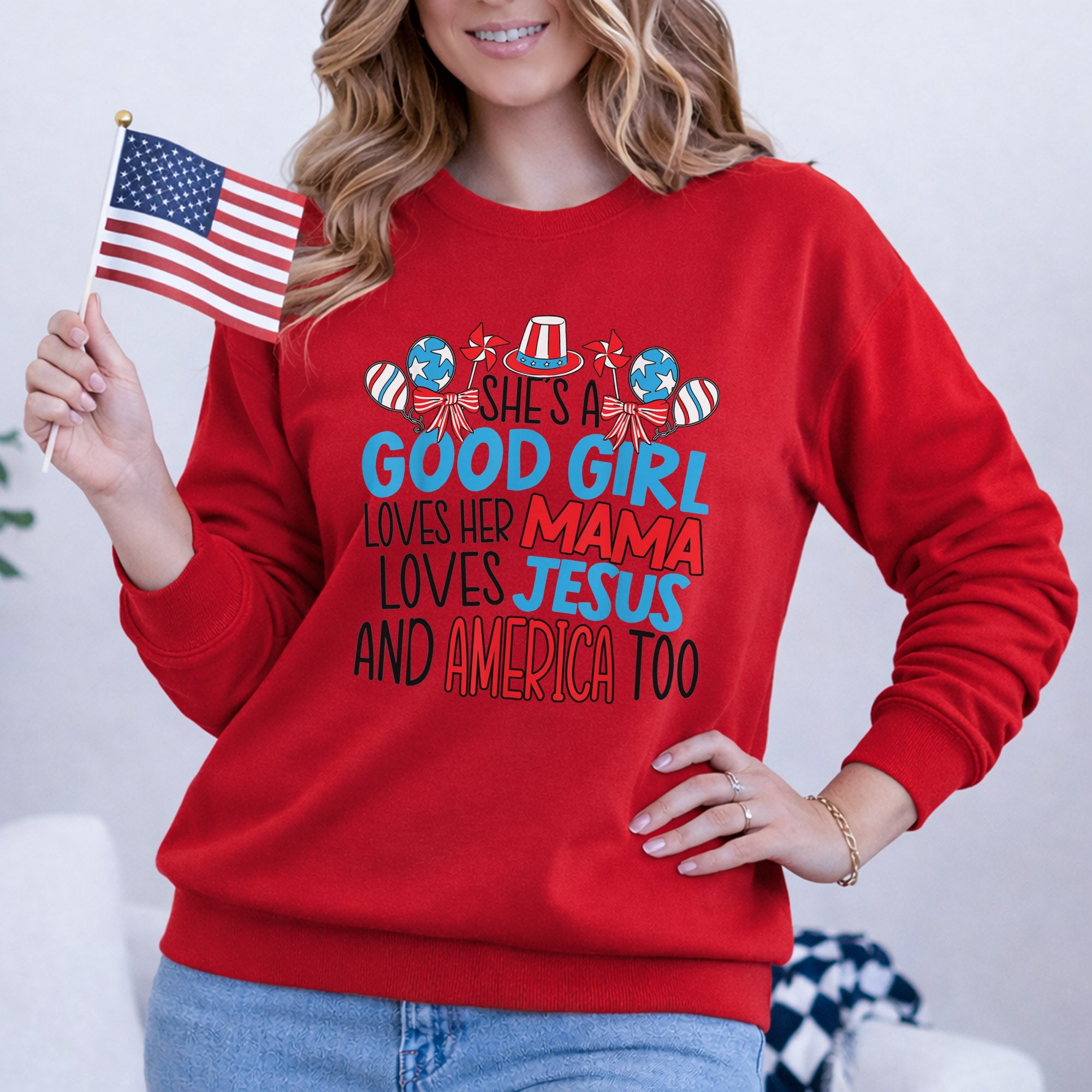 Faith Family Freedom Mama Jesus USA – USA Girl – Unisex Tshirt Gildan / Tshirt Comfort / V-neck/ Hoodie / Sweatshirt