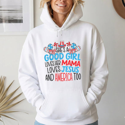 Faith Family Freedom Mama Jesus USA – USA Girl – Unisex Tshirt Gildan / Tshirt Comfort / V-neck/ Hoodie / Sweatshirt