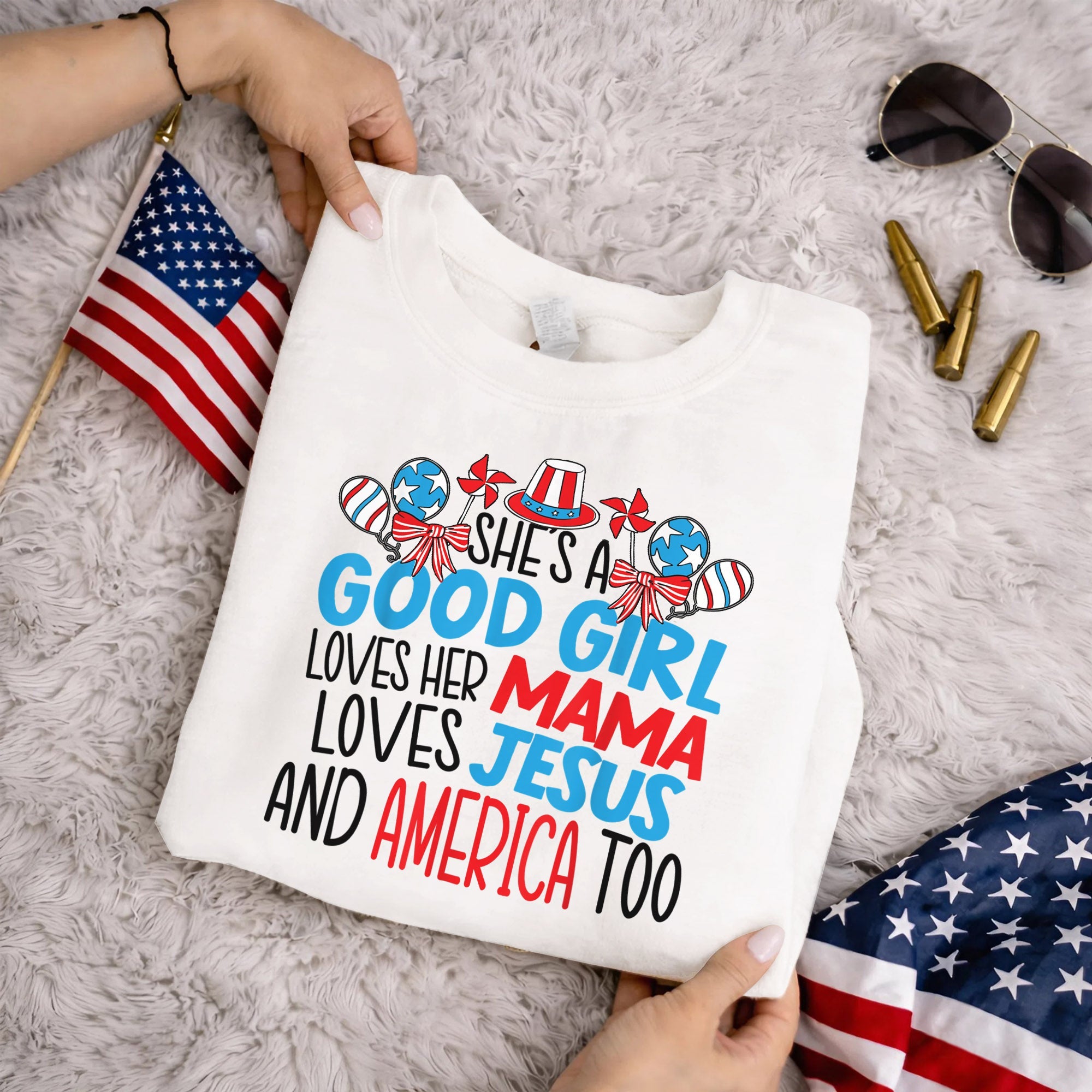 Faith Family Freedom Mama Jesus USA – USA Girl – Unisex Tshirt Gildan / Tshirt Comfort / V-neck/ Hoodie / Sweatshirt