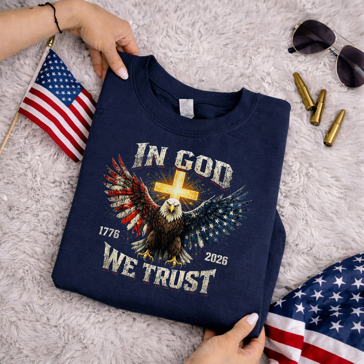 1776–2026 Freedom Eagle Cross Faith – Faith & Freedom – Unisex Tshirt Gildan / Tshirt Comfort / V-neck/ Hoodie / Sweatshirt