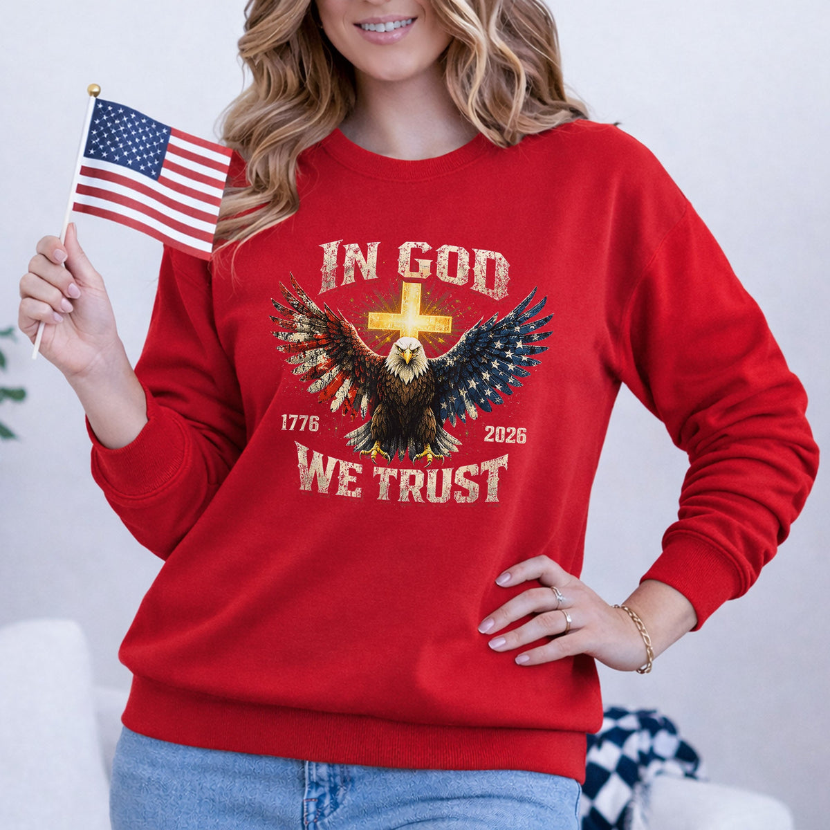 1776–2026 Freedom Eagle Cross Faith – Faith & Freedom – Unisex Tshirt Gildan / Tshirt Comfort / V-neck/ Hoodie / Sweatshirt