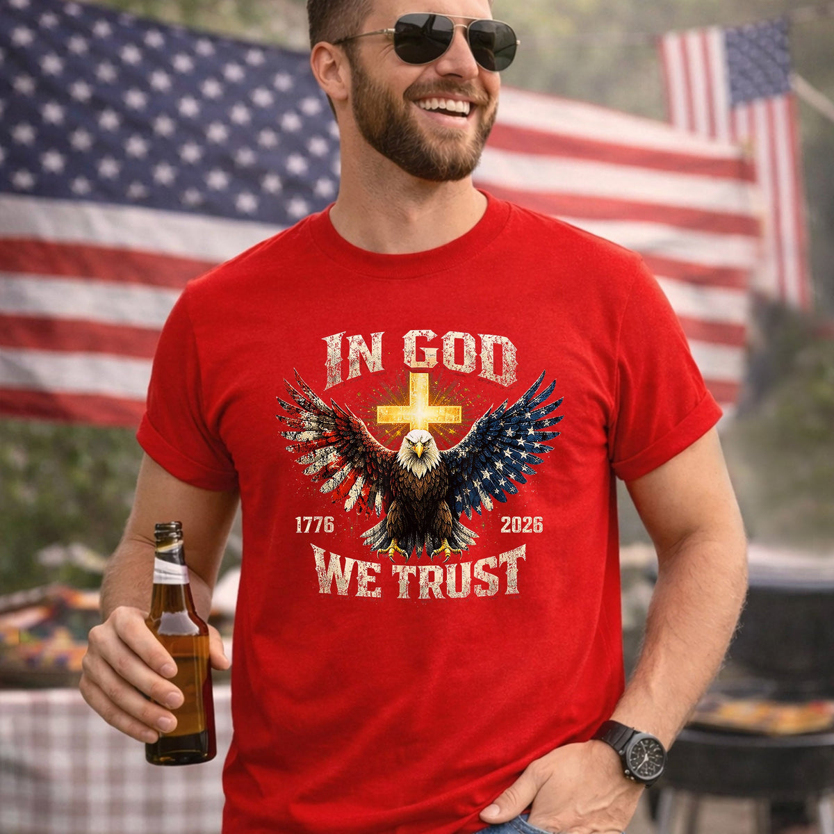 1776–2026 Freedom Eagle Cross Faith – Faith & Freedom – Unisex Tshirt Gildan / Tshirt Comfort / V-neck/ Hoodie / Sweatshirt