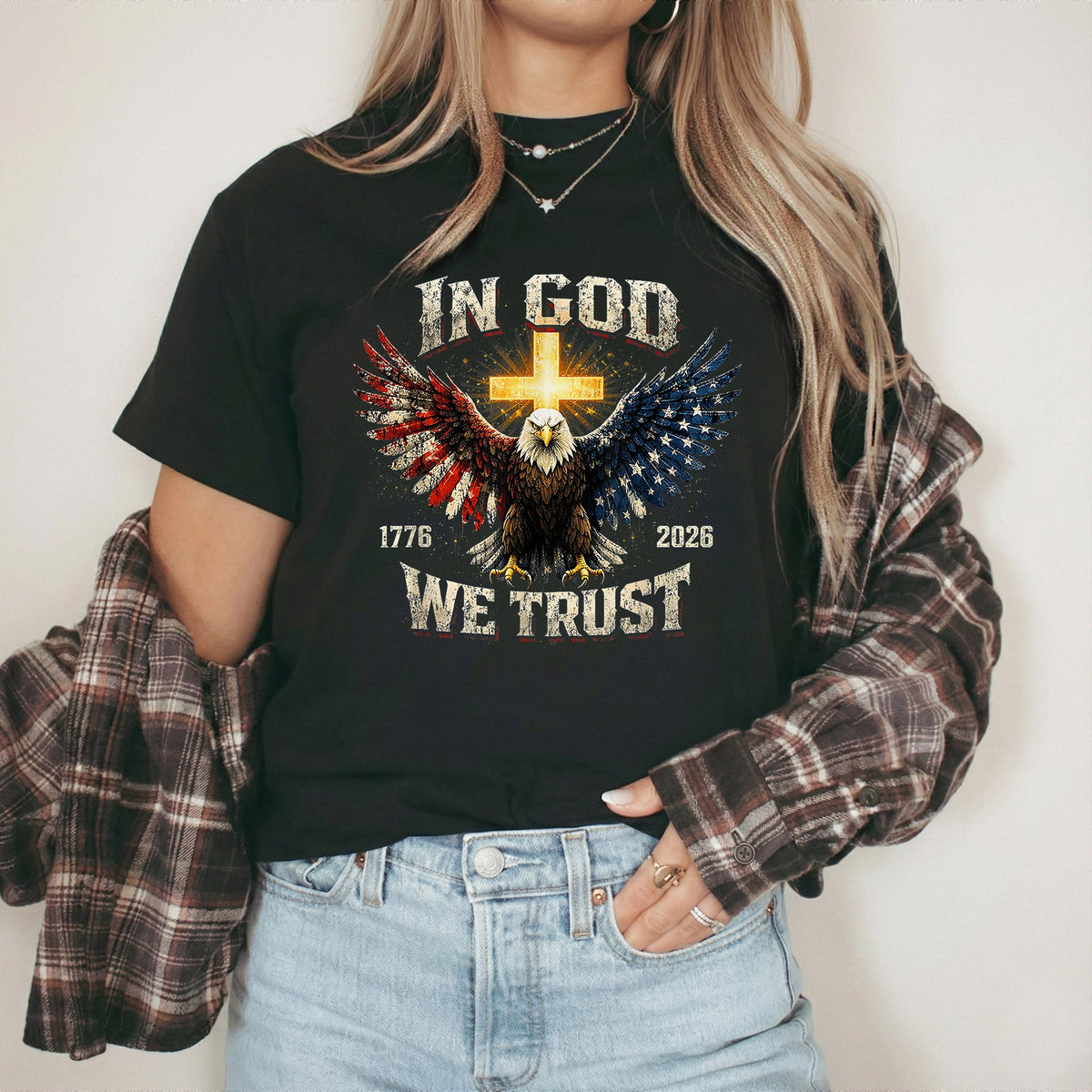 1776–2026 Freedom Eagle Cross Faith – Faith & Freedom – Unisex Tshirt Gildan / Tshirt Comfort / V-neck/ Hoodie / Sweatshirt