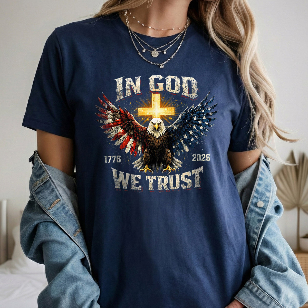 1776–2026 Freedom Eagle Cross Faith – Faith & Freedom – Unisex Tshirt Gildan / Tshirt Comfort / V-neck/ Hoodie / Sweatshirt