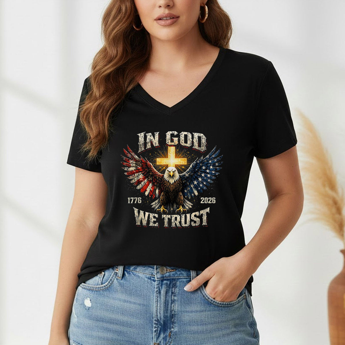 1776–2026 Freedom Eagle Cross Faith – Faith & Freedom – Unisex Tshirt Gildan / Tshirt Comfort / V-neck/ Hoodie / Sweatshirt