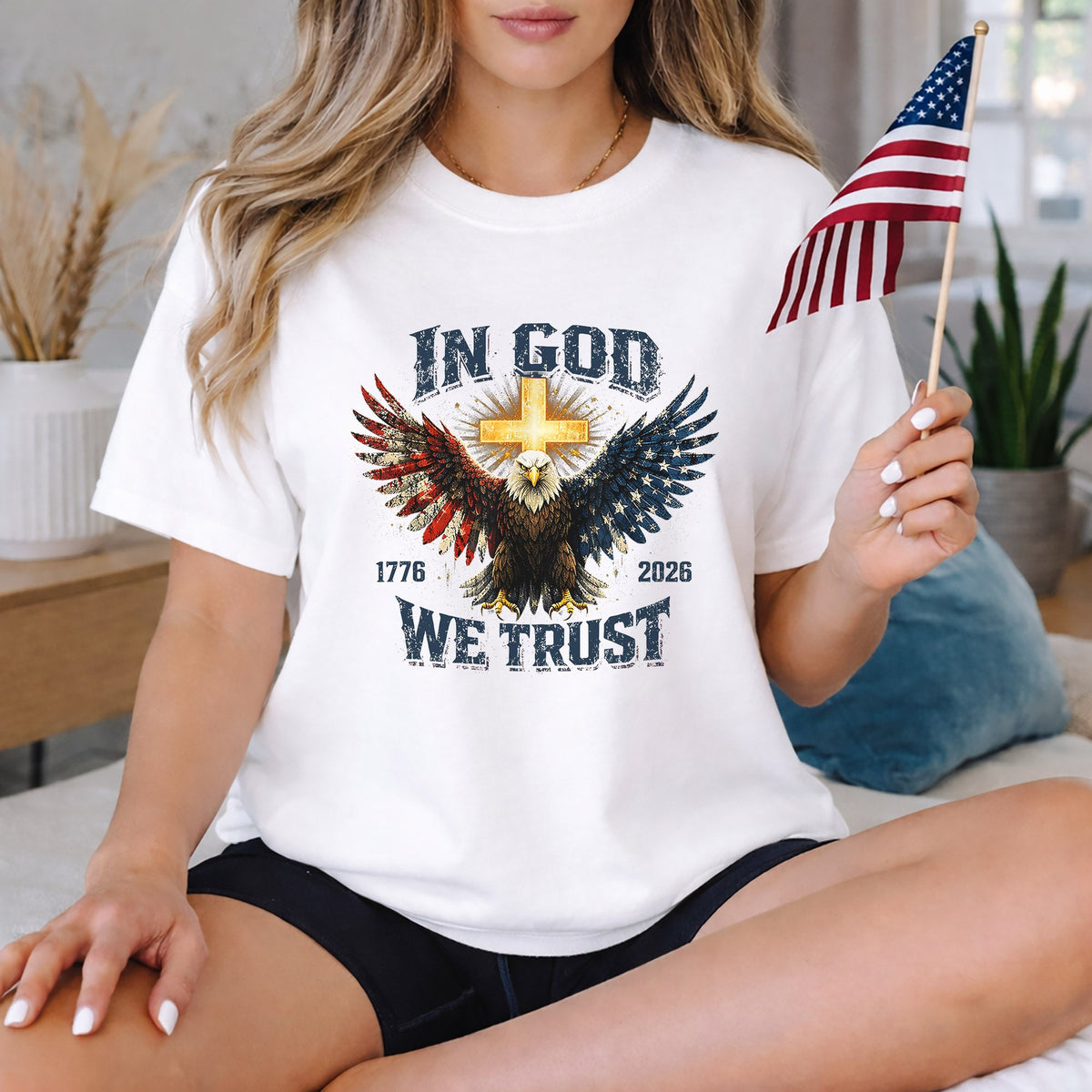 1776–2026 Freedom Eagle Cross Faith – Faith & Freedom – Unisex Tshirt Gildan / Tshirt Comfort / V-neck/ Hoodie / Sweatshirt