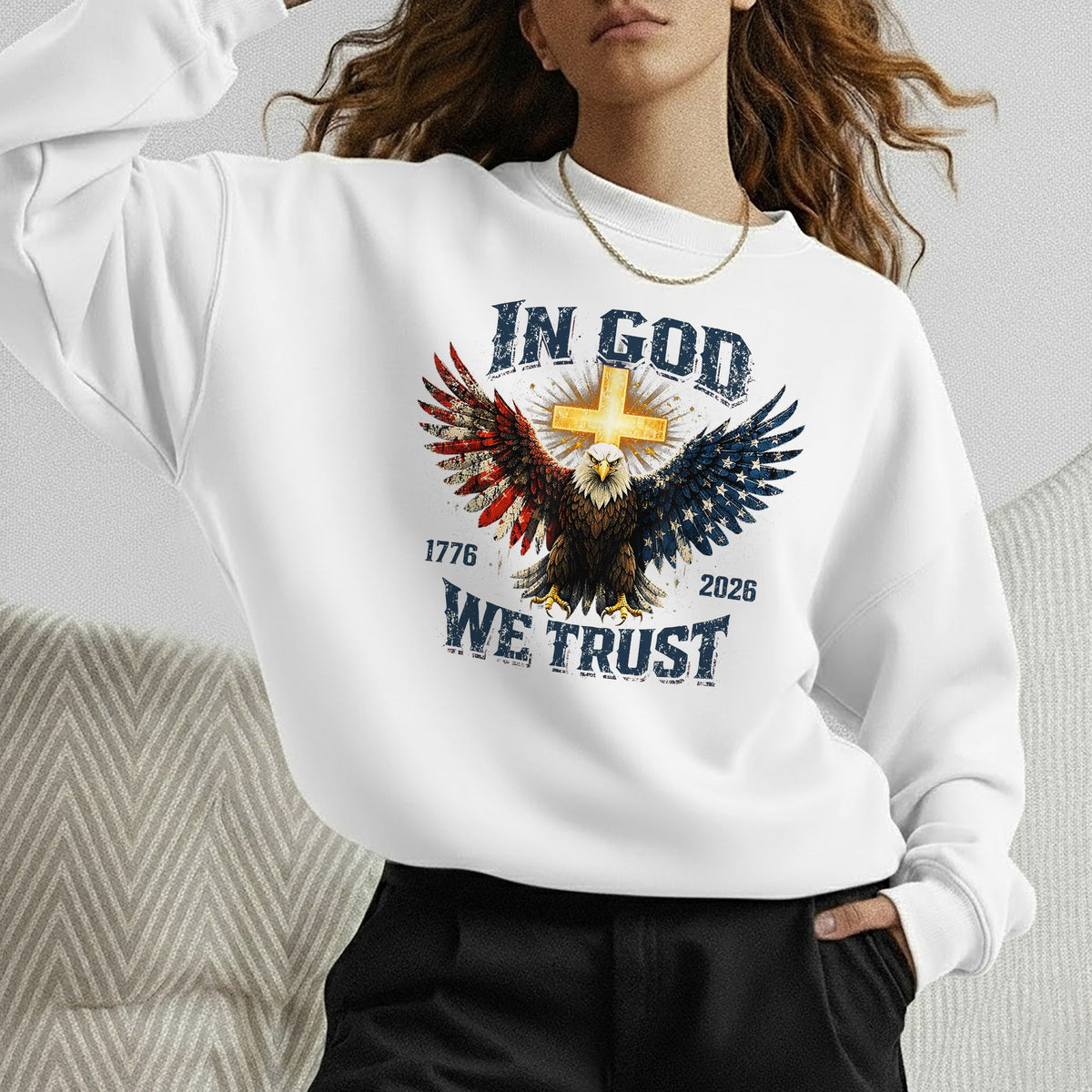 1776–2026 Freedom Eagle Cross Faith – Faith & Freedom – Unisex Tshirt Gildan / Tshirt Comfort / V-neck/ Hoodie / Sweatshirt
