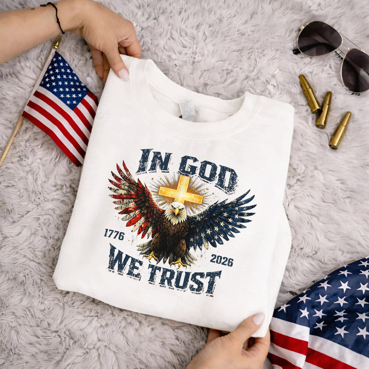 1776–2026 Freedom Eagle Cross Faith – Faith & Freedom – Unisex Tshirt Gildan / Tshirt Comfort / V-neck/ Hoodie / Sweatshirt