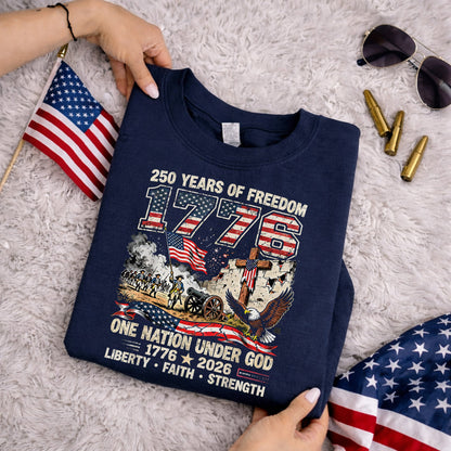 One Nation Under God 250th Anniversary History Graphic – Faith & Freedom – Unisex Tshirt Gildan / Tshirt Comfort / V-neck/ Hoodie / Sweatshirt
