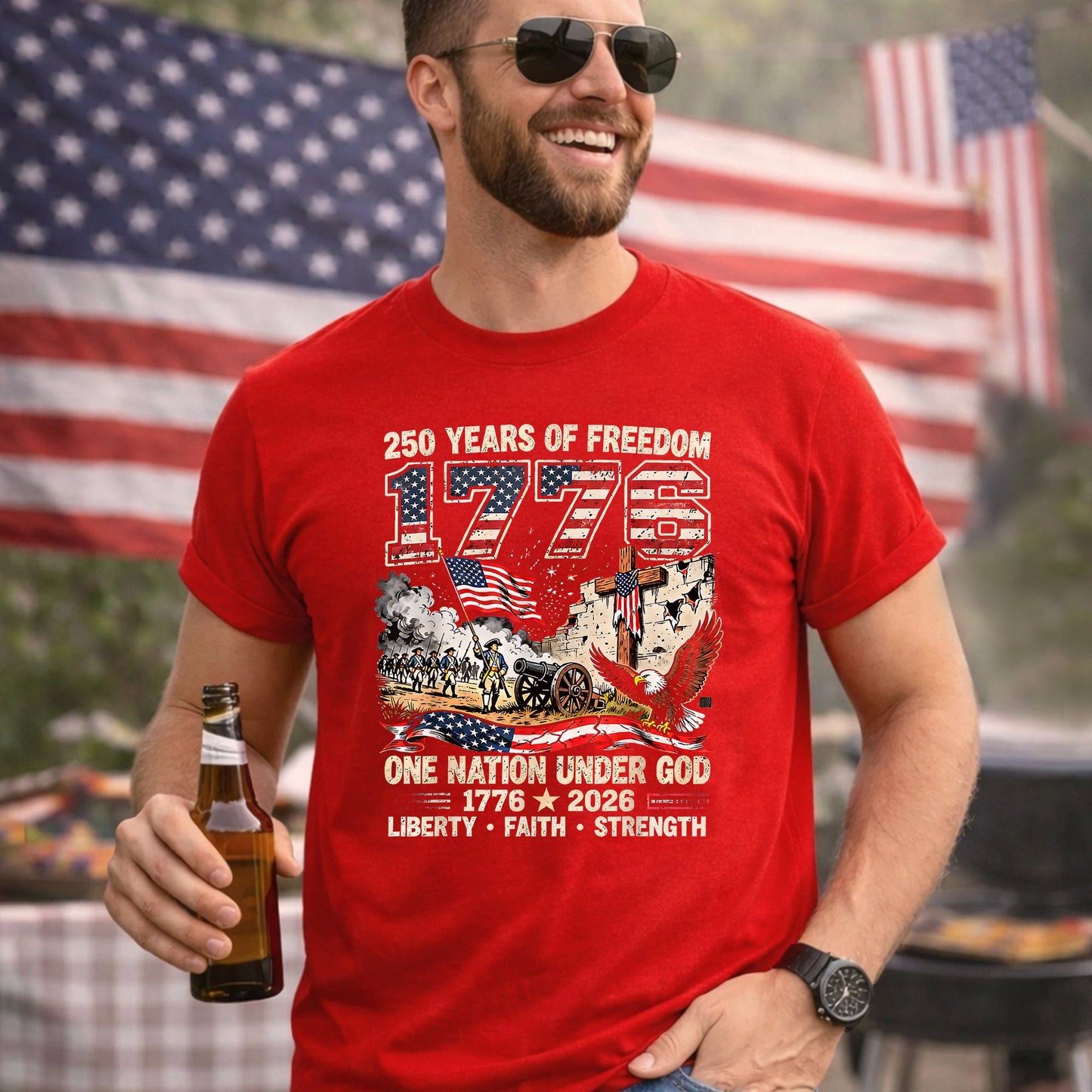One Nation Under God 250th Anniversary History Graphic – Faith & Freedom – Unisex Tshirt Gildan / Tshirt Comfort / V-neck/ Hoodie / Sweatshirt