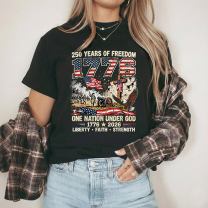 One Nation Under God 250th Anniversary History Graphic – Faith & Freedom – Unisex Tshirt Gildan / Tshirt Comfort / V-neck/ Hoodie / Sweatshirt