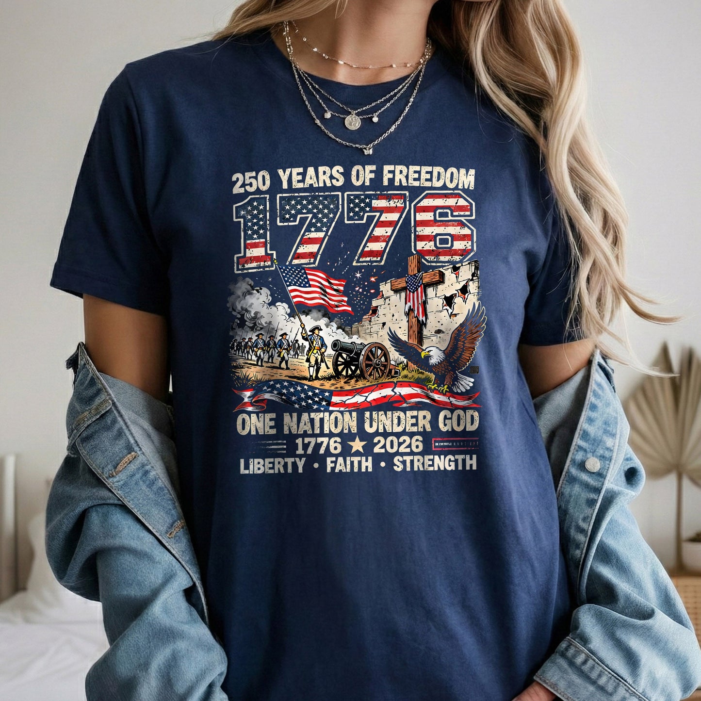 One Nation Under God 250th Anniversary History Graphic – Faith & Freedom – Unisex Tshirt Gildan / Tshirt Comfort / V-neck/ Hoodie / Sweatshirt