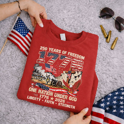 One Nation Under God 250th Anniversary History Graphic – Faith & Freedom – Unisex Tshirt Gildan / Tshirt Comfort / V-neck/ Hoodie / Sweatshirt