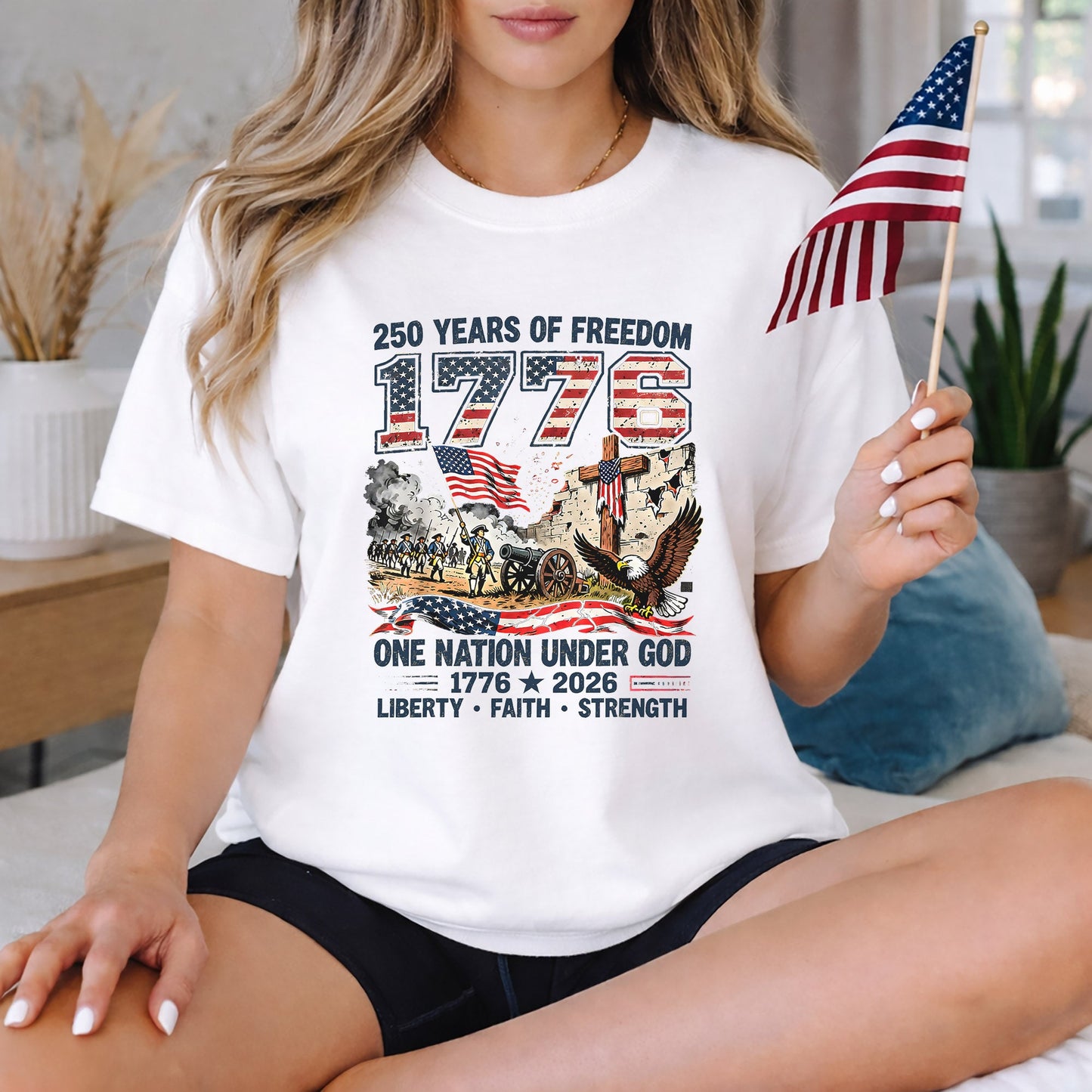One Nation Under God 250th Anniversary History Graphic – Faith & Freedom – Unisex Tshirt Gildan / Tshirt Comfort / V-neck/ Hoodie / Sweatshirt