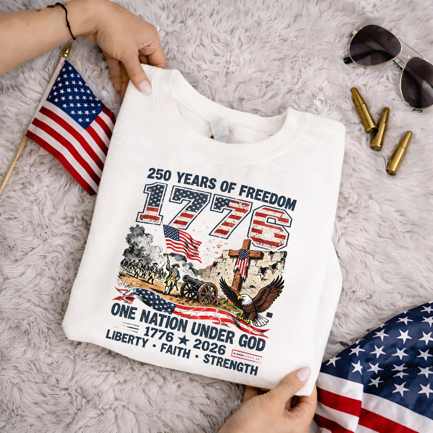 One Nation Under God 250th Anniversary History Graphic – Faith & Freedom – Unisex Tshirt Gildan / Tshirt Comfort / V-neck/ Hoodie / Sweatshirt