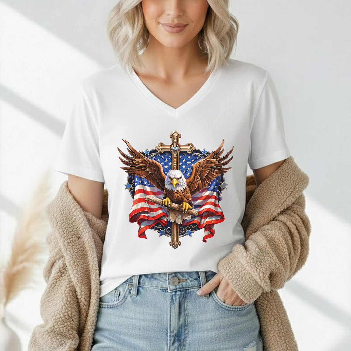 Eagle & Cross – Faith & Freedom – Unisex Tshirt Gildan / Tshirt Comfort / V-neck/ Hoodie / Sweatshirt
