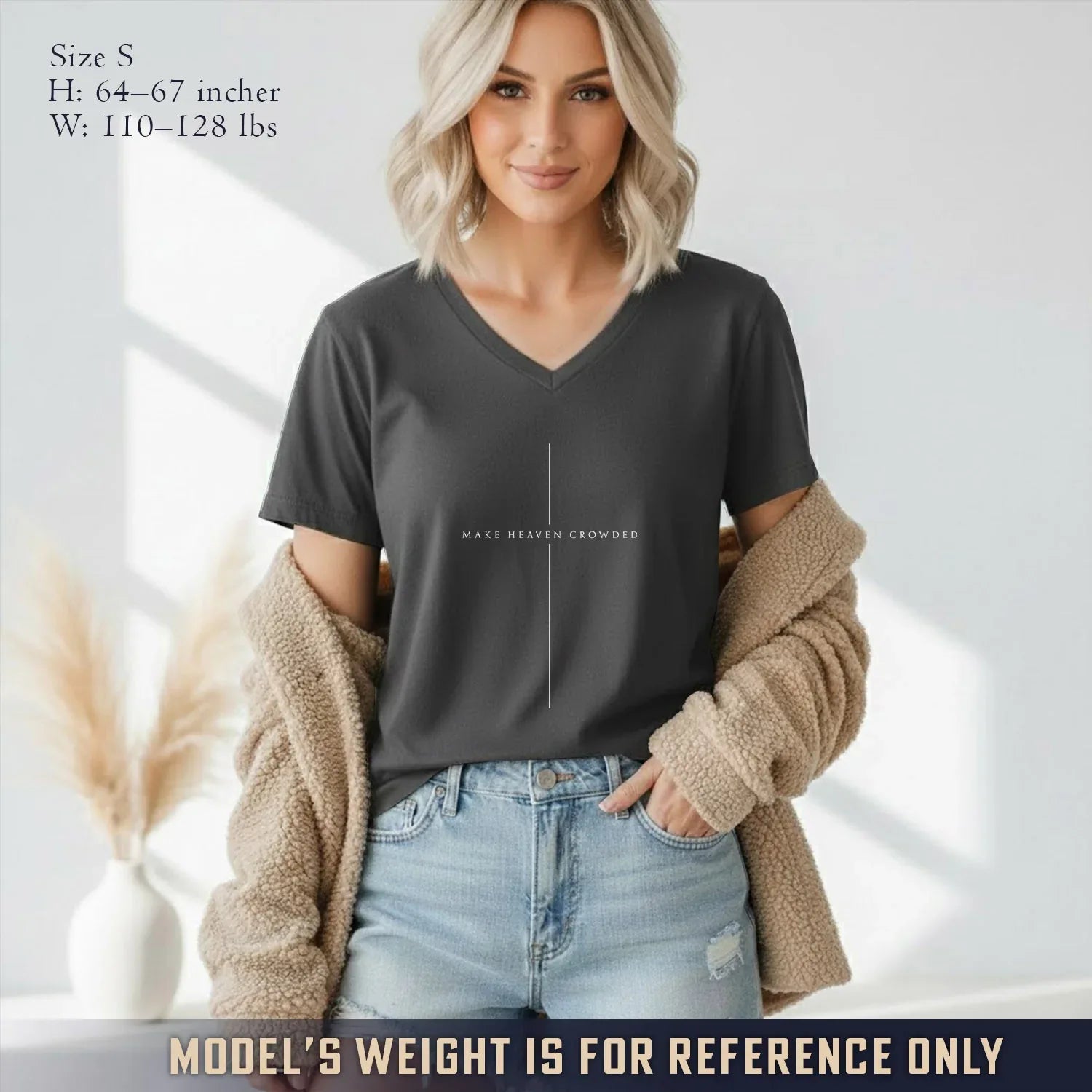 Make Heaven Crowded Minimalist Cross Line V-Neck Christian Shirt - Minimalist Faith - Faith Guided Life