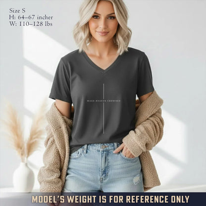 Make Heaven Crowded Minimalist Cross Line V-Neck Christian Shirt - Minimalist Faith - Faith Guided Life