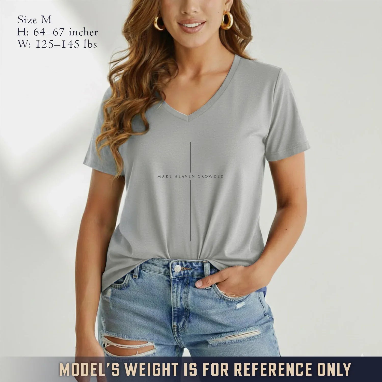 Make Heaven Crowded Minimalist Cross Line V-Neck Christian Shirt - Minimalist Faith - Faith Guided Life