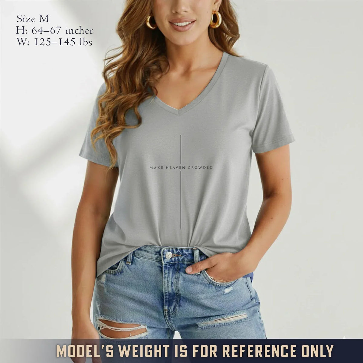Make Heaven Crowded Minimalist Cross Line V-Neck Christian Shirt - Minimalist Faith - Faith Guided Life