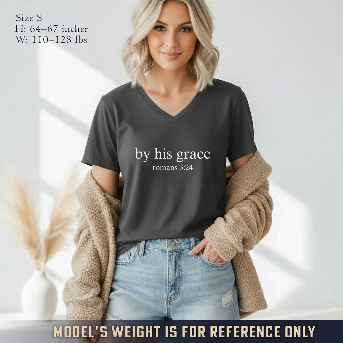By His Grace V-Neck Christian Shirt - Minimalist Faith - Faith Guided Life